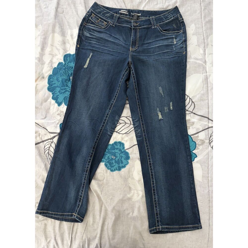 Lane Bryant Women’s Size 18 Dark Wash Distressed Embellished Bootcut Jeans Y2K